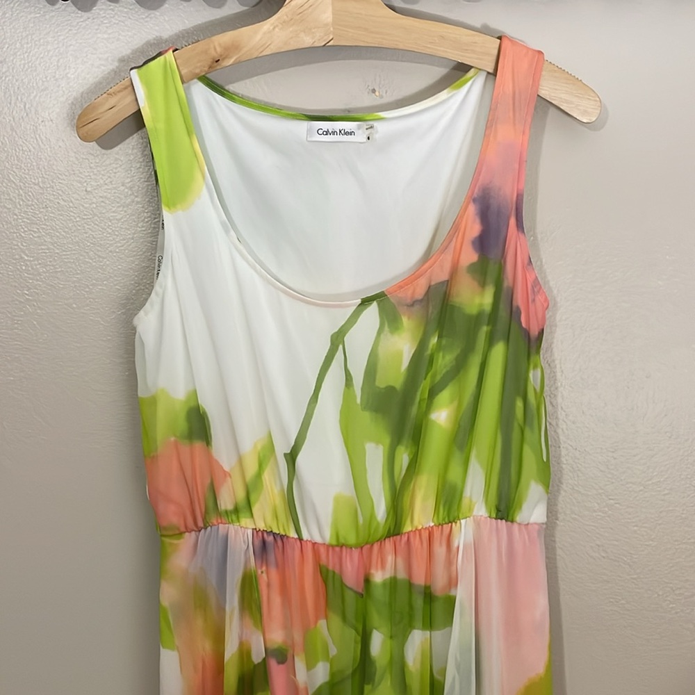 Calvin Klein White Maxi Dress with Pink and Green Floral Print - Picture 2 of 8